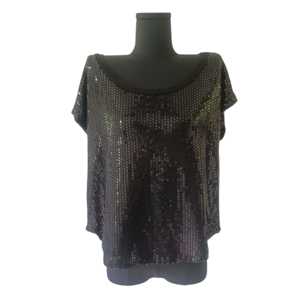 Just Ginger Black All Over Sequin Cap Sleeve Top